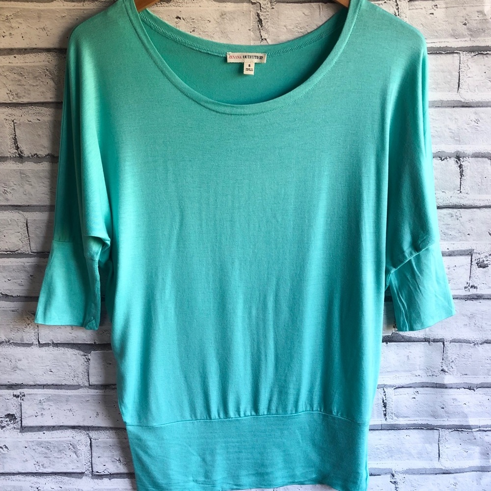 NEW Banded-Bottom Dolman Tee Shirt Top Mint - Picture 1 of 4